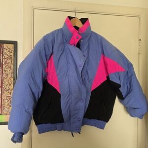 Colorblock Neon 1980s Down Ski Puffer Jacket